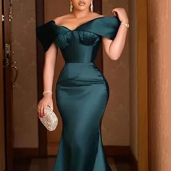 Āfrikas Sievietēm, Vakarā Vakariņas Puse Ilgi Nāriņa Kleita Sexy Pie Pleca Backless Elegants Oficiālu Plus Lieluma Maxi Zaļā 2021