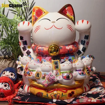 Īpaši Liels un Laimīgs Kaķis Ornaments ar Lielu Muti, Radošās Dāvanu Keramikas Cūciņa Banka par Veikala Atvēršanu