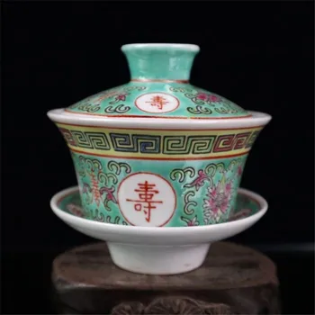 Ķīnas Vecās Porcelāna Zaļā zeme, krāsains robežu attēlu un modelis vāciņu trauks